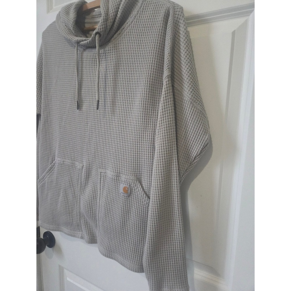 Carhartt Women's Relaxed Fit Waffle Knit Hoodie Taupe Thermal Pullover Size M - Picture 2 of 6